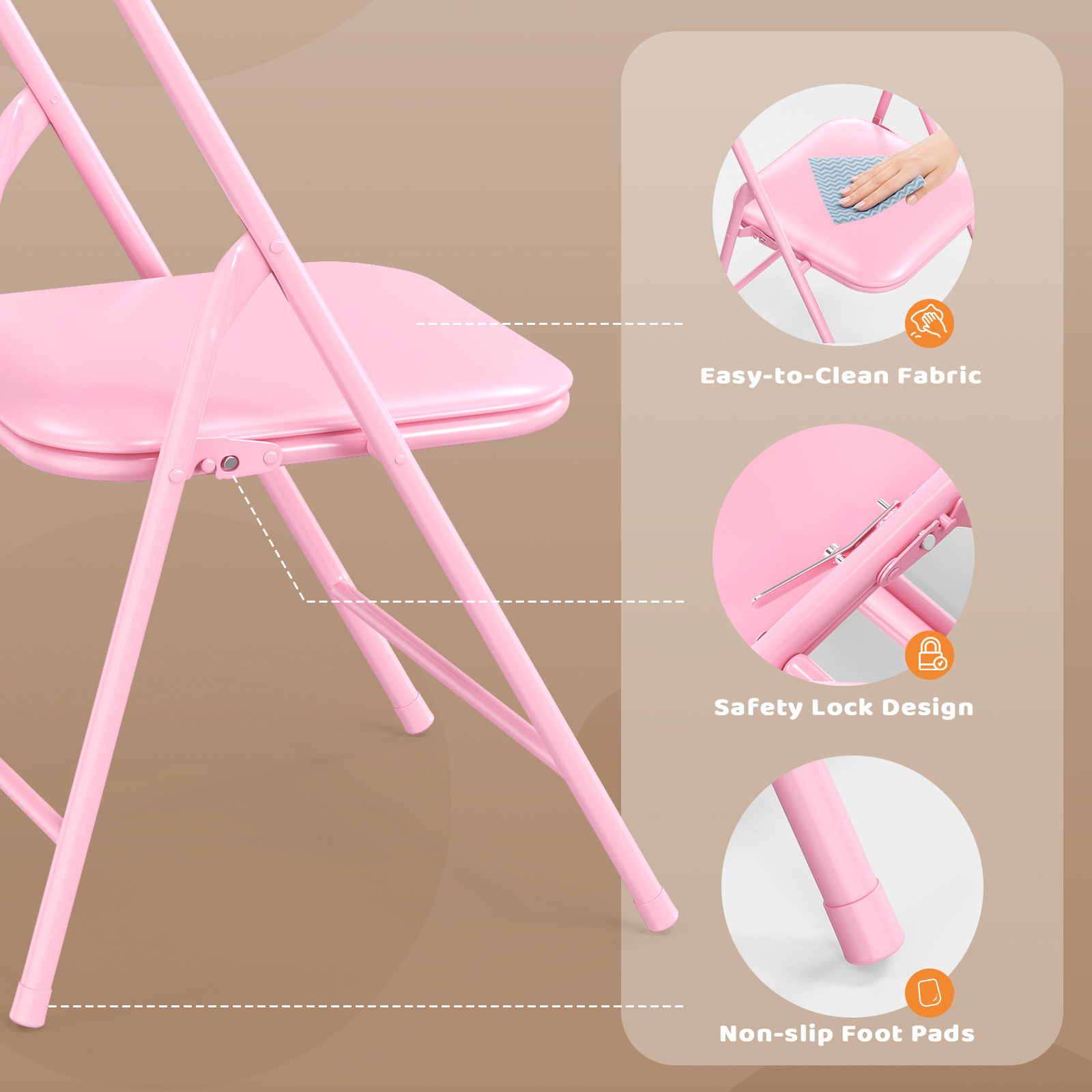 Matladin 3-Piece Kids Folding Table and Chairs Set, Metal Frame Children's Activity Set with Easy-Fold Design, Kids Table with 4 Chairs