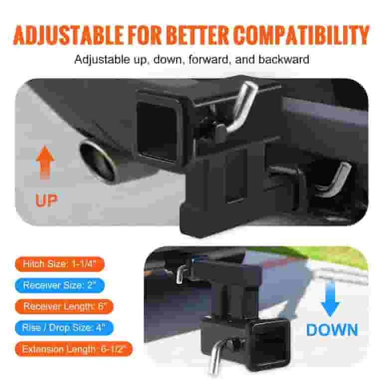 3 In Hitch Adapter VEVOR Trailer Hitch Riser Tow Adapter Extender For 2" Receiver With 4" Rise/Drop Adjustable Hitch Trailer - Foto 2
