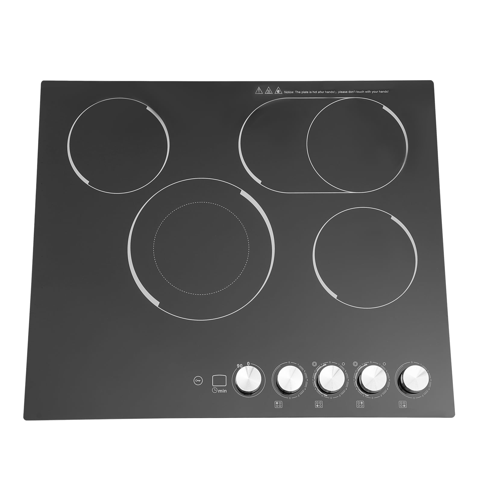 24 Inch Electric Cooktop ,4 Burners Drop-in Ceramic Cooktop with 90Min Timer Knob Control, 5 Power Levels Ceramic Cook Top 110V Electric Stove