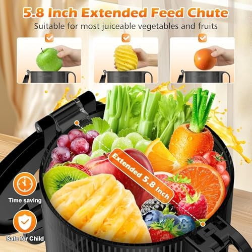 Juicer Machines with 5.8" Large Feed Chute, Cold Press Juicer for Whole Vegetables and Fruits 400W, Slow Masticating juicer Easy to Clean Juice Extractor Machine High Juice Yield
