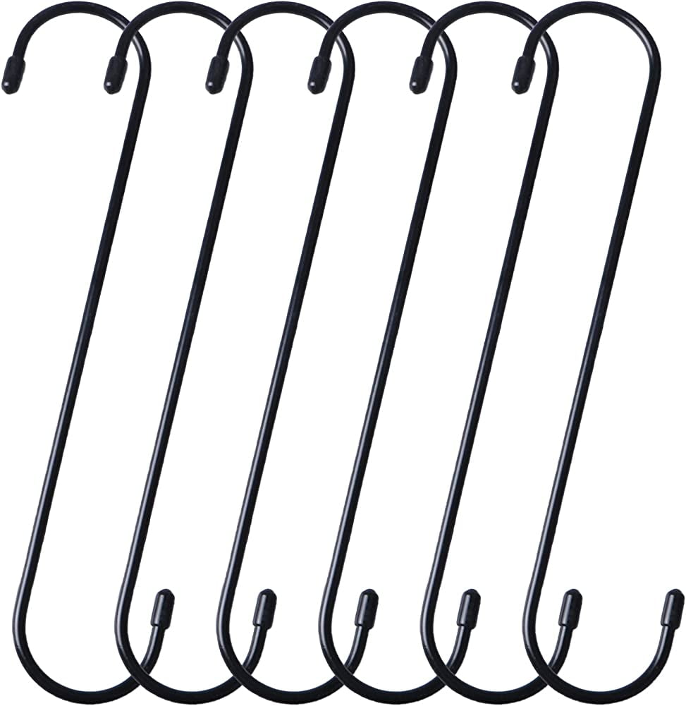 6 Pcs 25cm Extra Long Hanging Basket Hooks Black Heavy Duty Hooks Plant
