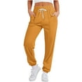 thumbnail image 2 of CQONEPT Women's Sweatpants Tapered Drawstring Lerisure Pant Loose Fit Slim Fit Elastic Waisted Trousers with Pocket Yellow L, 2 of 6