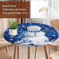 thumbnail image 4 of Navy Blue Christmas Round Tablecloth, Fitted Table Cover with Elastic for 36"-44" Round Tables, Snowman Xmas Snowflake Ball Winter Table Cloth Outdoor Indoor Dinning Party Waterproof Tablecloths, 4 of 7