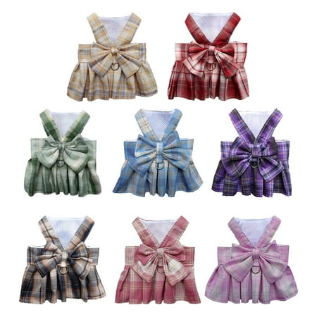 Pet dog cat JK plaid skirt plaid vest traction clothing Teddy going out skirt chest strap dog leash