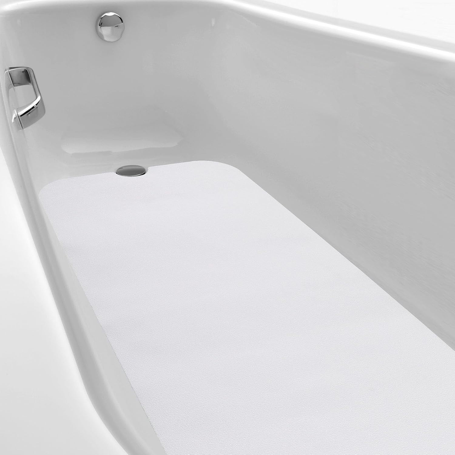 16" x 40" Non Slip Bathtub Mat with Drain Cut Out Skid Safety Bath Adhesive Peel and Stick Tub Arc Angle PEVA Anti Stickers for Shower Floor Wet Areas(White)