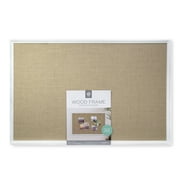 U Brands Cork Bulletin Burlap Board, 36 x 24 Inches, White Decor Frame