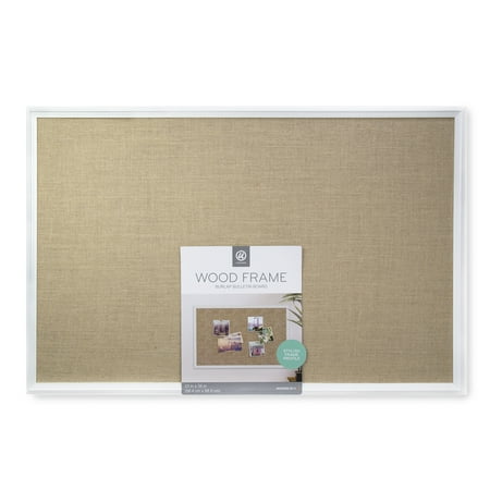 U Brands Cork Bulletin Burlap Board, 36 x 24 Inches, White Decor Frame