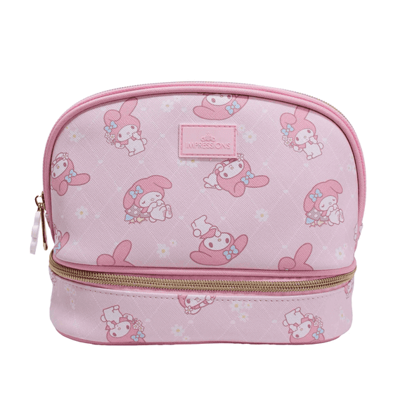 Impressions Vanity My Melody Double Layer Makeup Bag with Top and Bottom Zippered Compartments