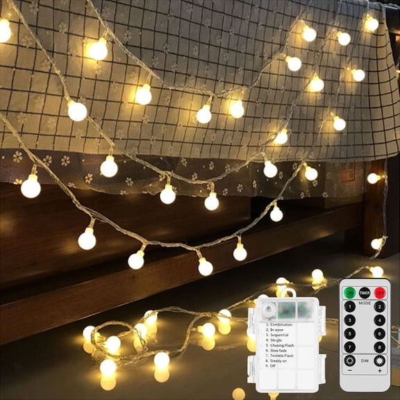 Battery Operated LED Globe String Lights, 2-Pack Total 52FT 120LEDs - Each 26FT 60LEDs 8 Mode Waterproof Christmas Fairy Lights with Remote for Home Bedroom Garden Wedding Party Decoration