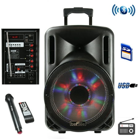 beFree Sound 12 Inch Woofer Portable Bluetooth Powered PA Tailgate Party Rechargeable Speaker With Illuminating