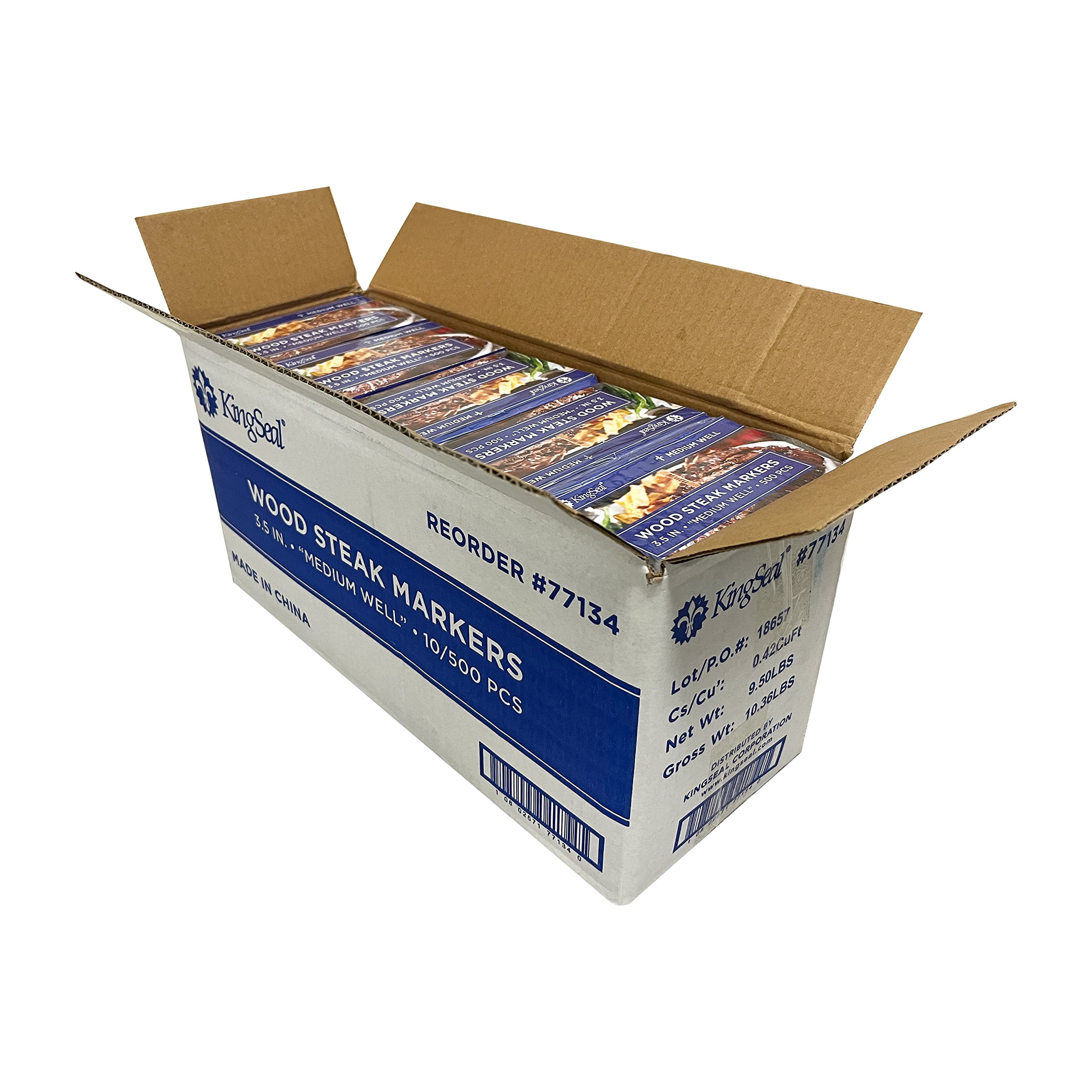 KingSeal 3.5 Inch Natural Birch Wood Steak Markers, Heat Stamped, MED Well, Commercial Bulk Pack - 10 Boxes of 500 (5,000pcs Total)