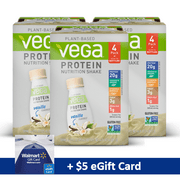 Vega Vegan Protein Nutrition Shake, Vanilla, 20g Protein, 11 Fl Oz, 12 Ct, with FREE $5 eGift Card Promo