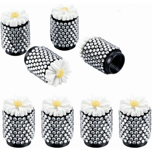 8Pcs Bling Valve Stem Caps Rhinestone Daisy Flower Car Tire Valve Stem Caps Rhinestones Stem Covers Bling Car Accessories