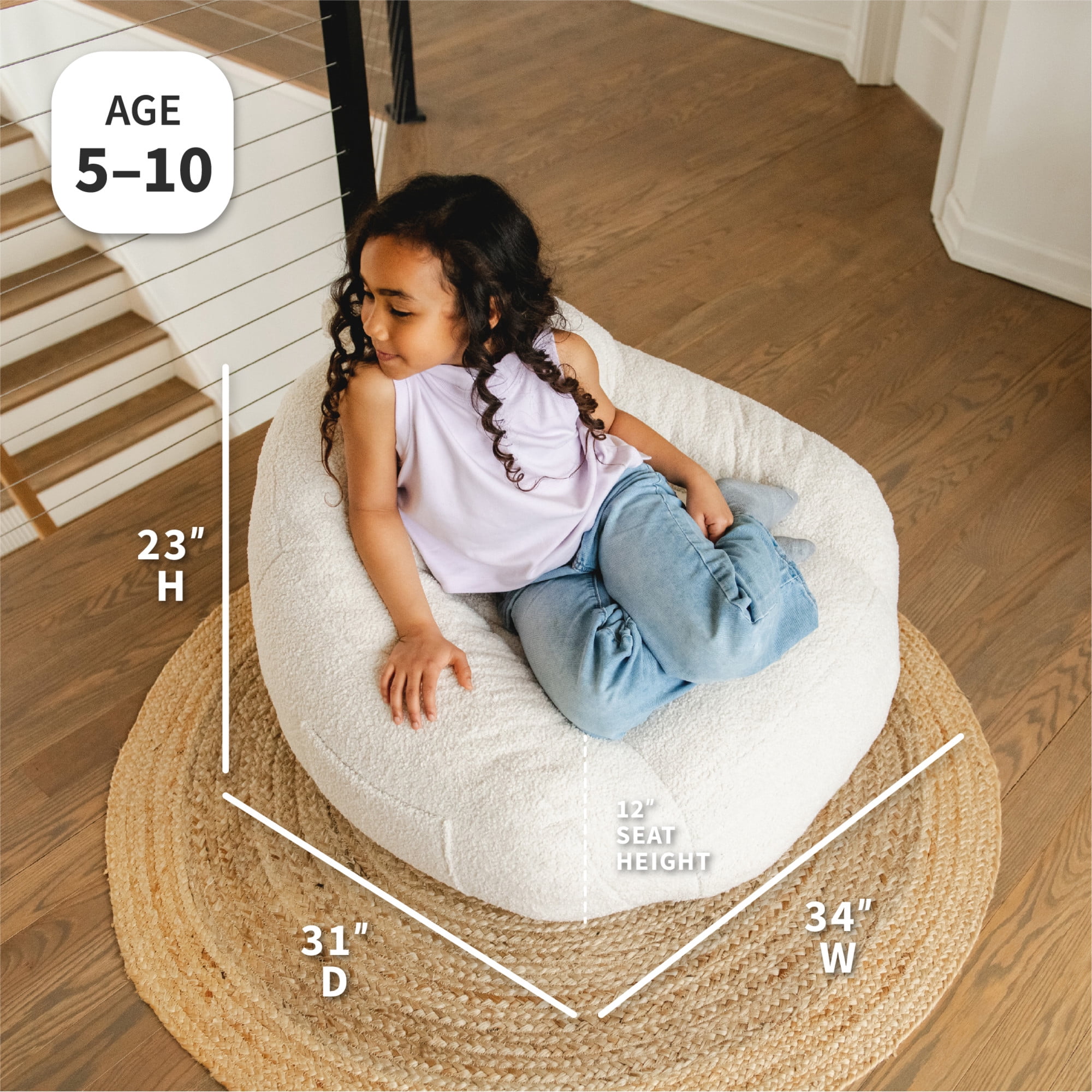 Big Joe Cloudberry Kids Foam-Filled Bean Bag Chair, Icing Teddy Boucle