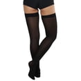 thumbnail image 2 of ToBeInStyle Womens Beautiful Satin Bow Opaque Thigh High Stockings - Black w/ White Bow - One Size, 2 of 5