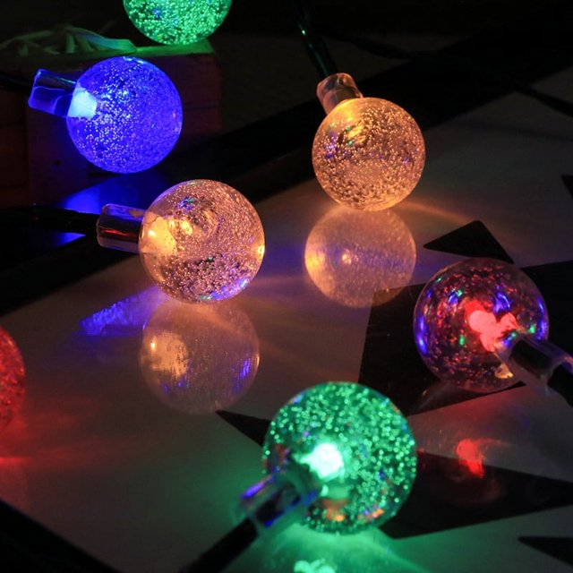 Cadena de luces solares de cristal con 30 luces LED, bola de burbujas, luz de colores para el día de Navidad, decoración para exteriores, camping y patio