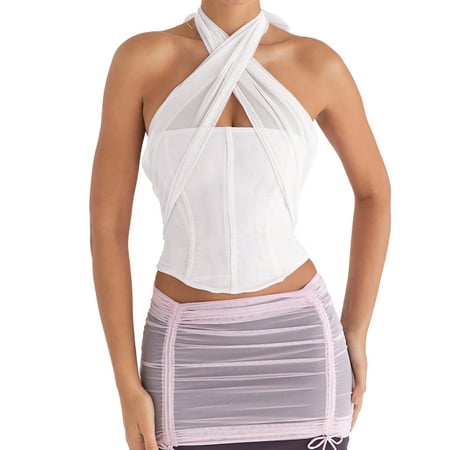

Wassery Women Halter Tube Top Backless Hollow Crop Tank Corset Top Halter Neck Criss Cross Camisole Cut Out Cami Vest