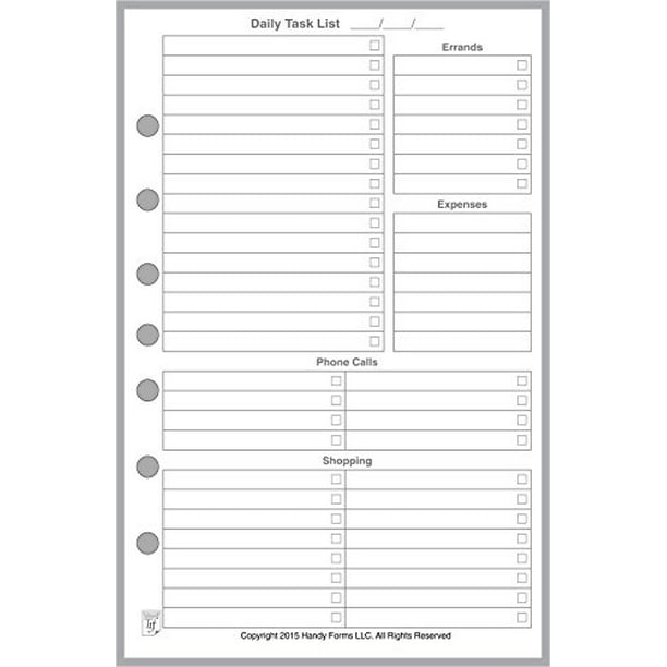 Classic Size Daily Task Planner Insert, Sized and Punched for Franklin