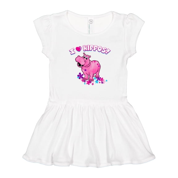 Inktastic I Love Hippos with Pink Hippo and Flowers Girls Toddler Dress