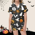 thumbnail image 2 of RUTAYY Girls Short Sleeve Top and Shorts Pajama Set Lapel Halloween Classic Halloween Element Pattern Graphic Soft Night Suit Dark Gray, 2 of 4