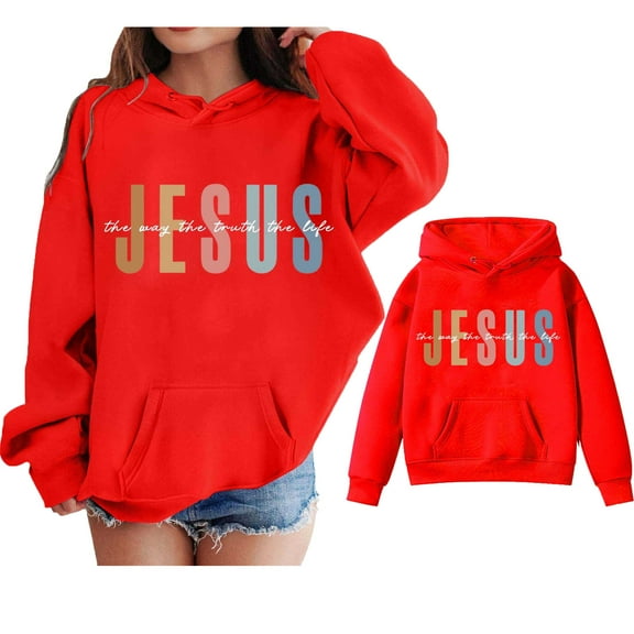 Kids Hoodies Jesus Loves You Hoodies Long Sleeve Graphic Sweatshirt Warm Oversize Pullover Top New Year Sweatshirts Teen Girls Trendy Clothes 5-6 Years Cute Boy Girl Clothing