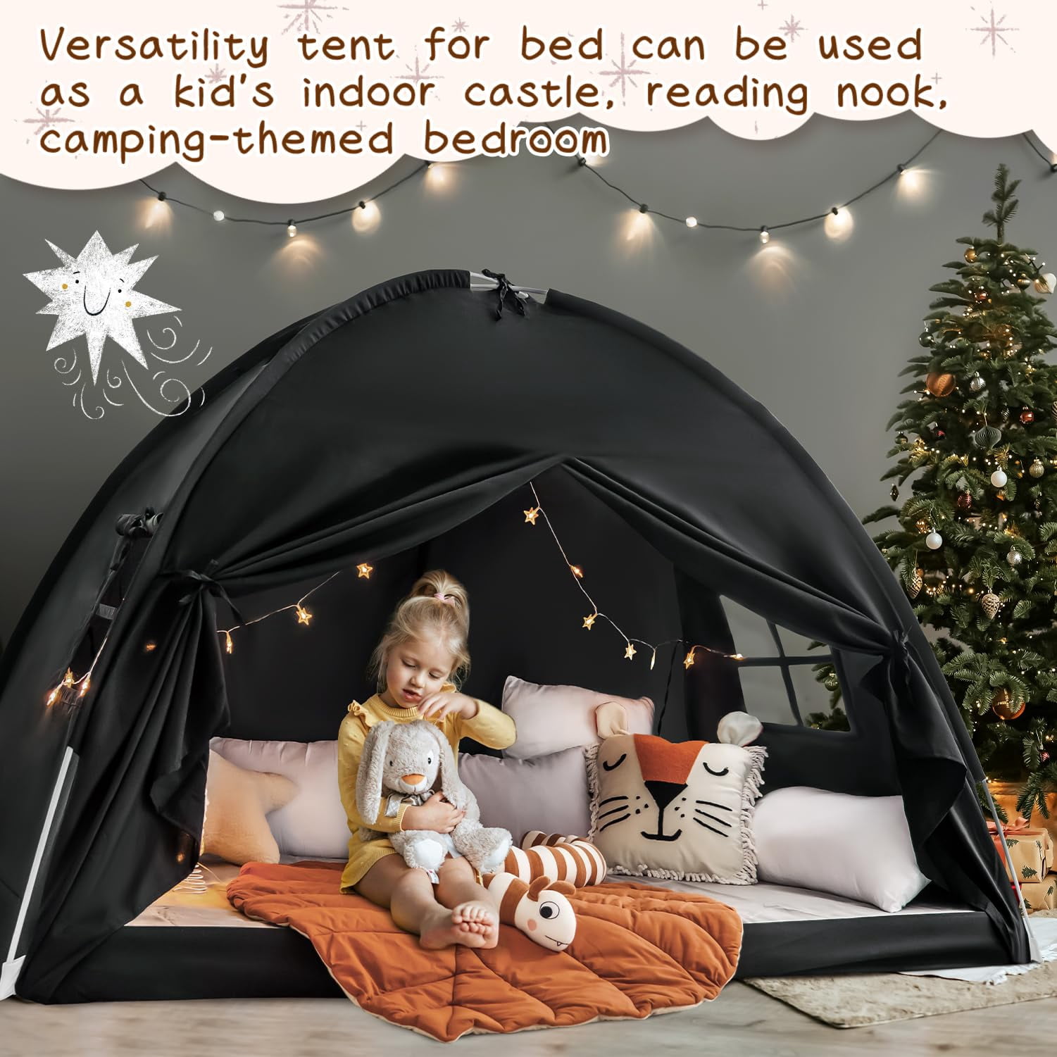 Full Size Bed Bunk Tents Dream Tent On Space Blackout Sleeping Indoor Floor Portable Drafty Playhouse For Girl Birthday House Gift