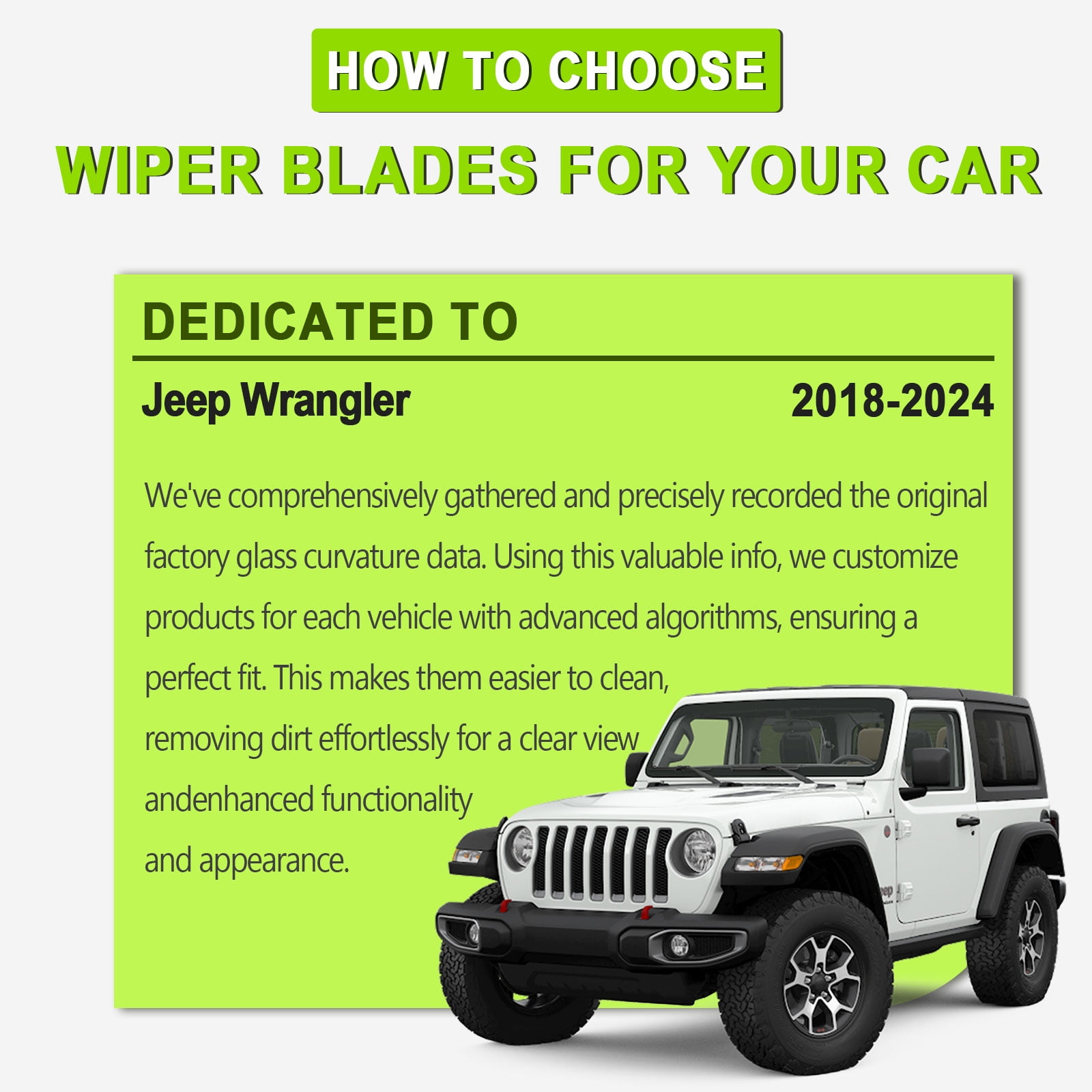 FARRLADI Silicone Windshield Wipers Replacement for Jeep Wrangler 2018-2024,Original Equipment Automotive Replacement Wiper Blades - 16"+16"+12"(3 Pack)
