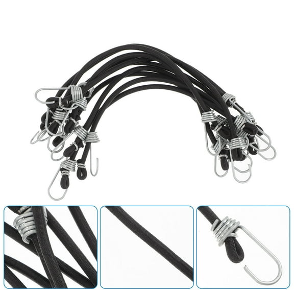 HEATSHAKING Bungee Cords with Hooks Black for Outdoor Use 10Pcs 9In