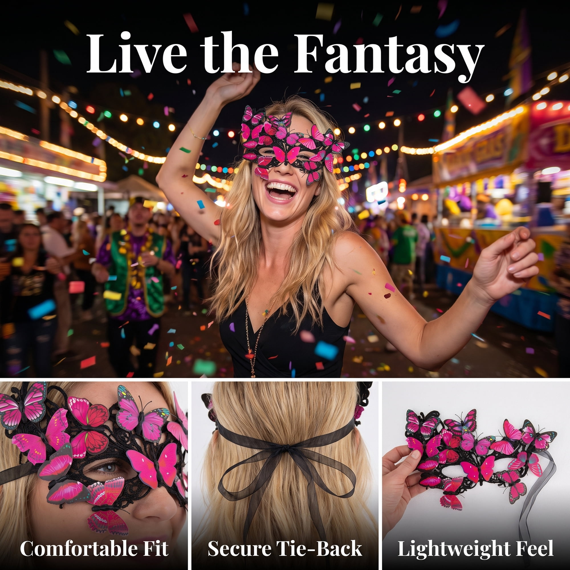 Unique Bargains Butterfly Masquerade Venetian Mask for Costume Party Rose 9.8" x 7.1"