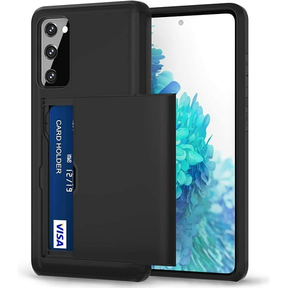 S20 FE Case, Galaxy S20 FE Case Credit Card IDs Holder Shell Wallet Case Sliding Back Pocket Card Slot Dual Layer Hard PC Soft TPU Rubber Cover Case Designed for Samsung Galaxy S20 FE 5G Black
