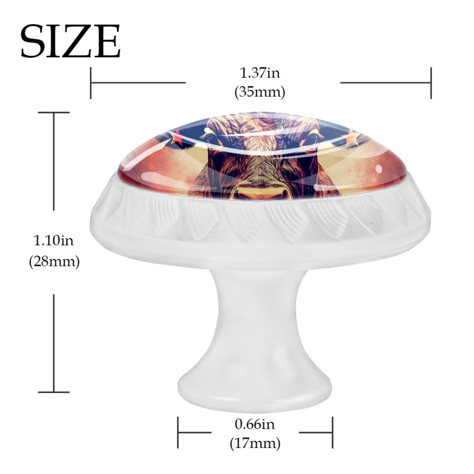 4 Pcs Cow American Flag Knobs for Kitchen Cabinet Cupboard Dresser Bookcase Drawer Pulls Handles Round Home Decor