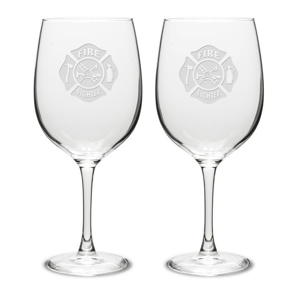 Firefighter 19 oz Classic Red Wine Glass - Set of 2