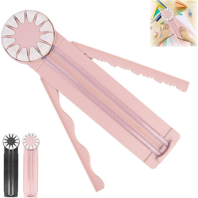 Edge Cutter Paper Crafts,Paper Craft Edge Cutter,12 in 1 Rotary Paper Cutter with Rotating Disc,Multifunctional Paper Cutter Machine with Measurements for Scrapbooking,Photo Card (Pink)