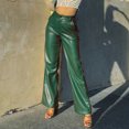 thumbnail image 3 of Quixlent Faux Leather Women Pants Button Zipper Fly Straight Wide Leg Trousers with Pockets High Waist Loose Fit Long Pants, 3 of 8