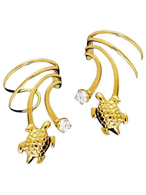 Gold Vermeil Pierceless Left And Right Turtle Cubic Zirconia Wave Ear Cuff Wrap