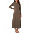 thumbnail image 6 of Uscallm Women's Round Neck Long Sleeve Bodycon Maxi Dress Solid Elegant Casual Travel Dress Slim Fit Knit Stretchy Fall Winter Outfit Outfits, Brown L, 6 of 8