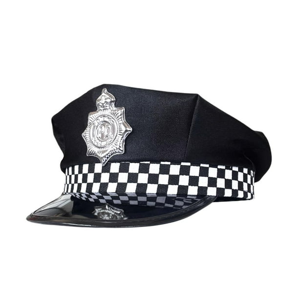 Sombrero de oficial para niños, accesorio de disfraz de policía, gorro novedoso, sombrero de policía para niños Cuadros Blanco Negro