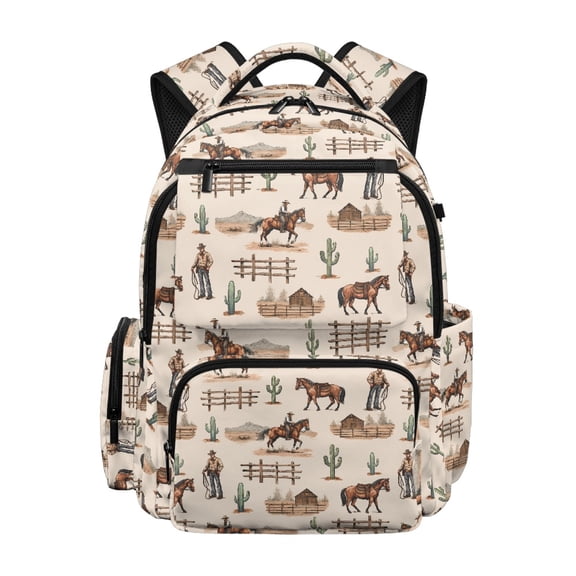 HELLHERO Western Cowboy Student School Bookbags with Lightweight Durable Book Bag, Water Resistant 17 Inch Casual Daypack for Back to School Elementary