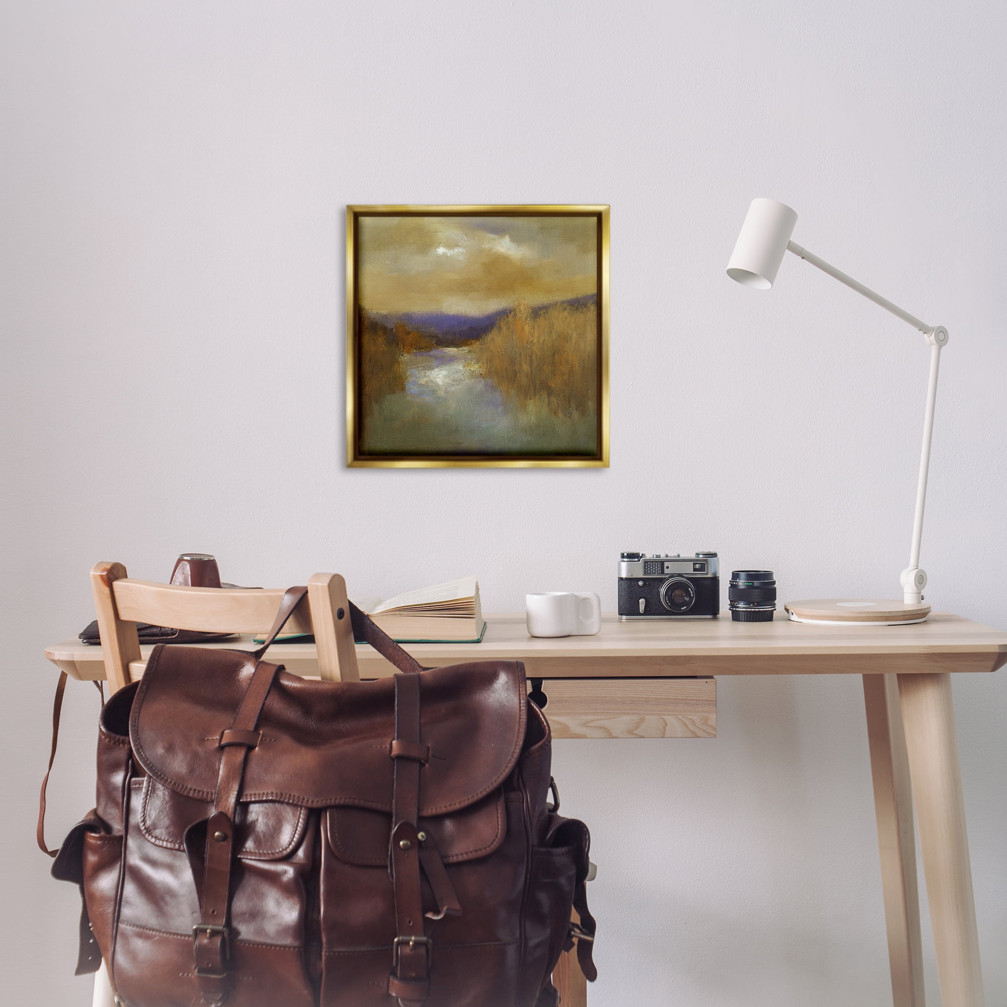 Stupell Industries Moody Shadowed River Landscape & Nature Painting Gold Floater Framed Canvas Art Print Wall Art, 25 x 25