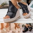 thumbnail image 2 of Womens Platform Wedges Open Toe Casual Soft Leather High Heels Sandals Comfy Arch Support Slip on Slides Black Size 6.5, 2 of 7