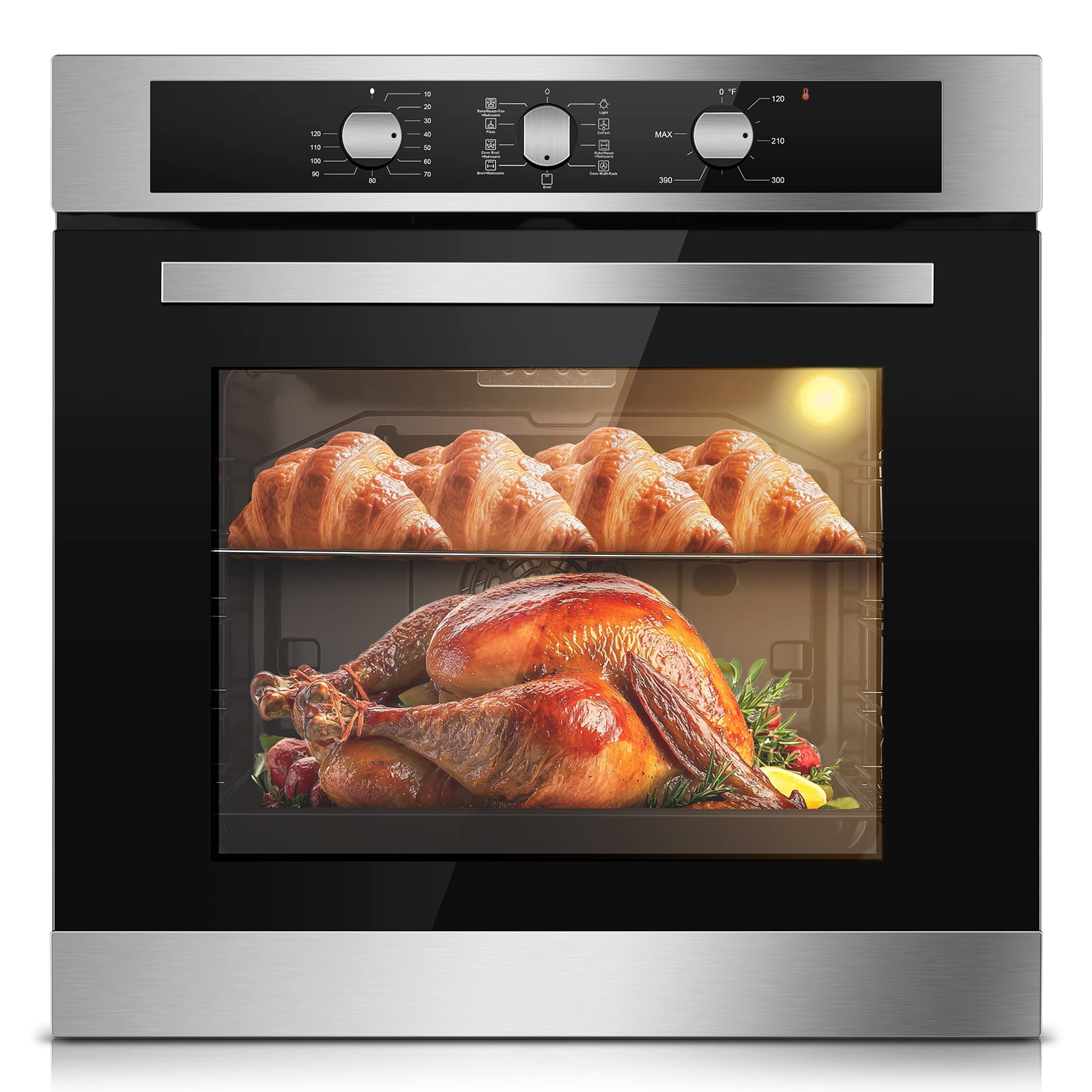 Zomagas 24" Electric Single Wall Oven with Convection & Rotisserie 3220W Stainless Steel