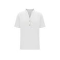 thumbnail image 4 of HomeDM Women's Button Down V Neck Short Sleeve Shirts Solid Color Work Office Casual Tops - White/M, 4 of 8
