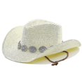 thumbnail image 1 of Nuevo Verano hombres mujeres paja hueco W Ern Cowboy sombrero elegante señora, 1 of 4