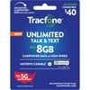 Tracfone $40 Smartphone Unlimited Talk & Text 30-Day Prepaid Plan (8GB at High Speeds) Direct Top Up