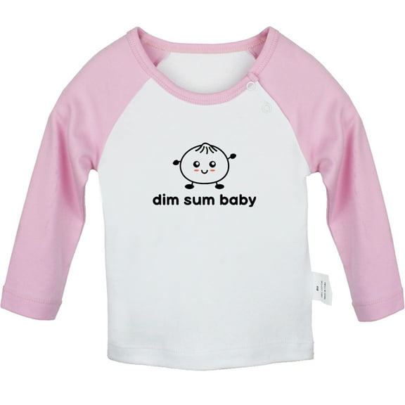 Dim Sum Baby Adorable Dimsum Bao Dumpling Funny T shirt For Baby, Newborn Babies T-shirts, Infant Tops, 0-24M Kids Graphic Tees Clothing (Long Pink Raglan T-shirt, 0-6 Months)