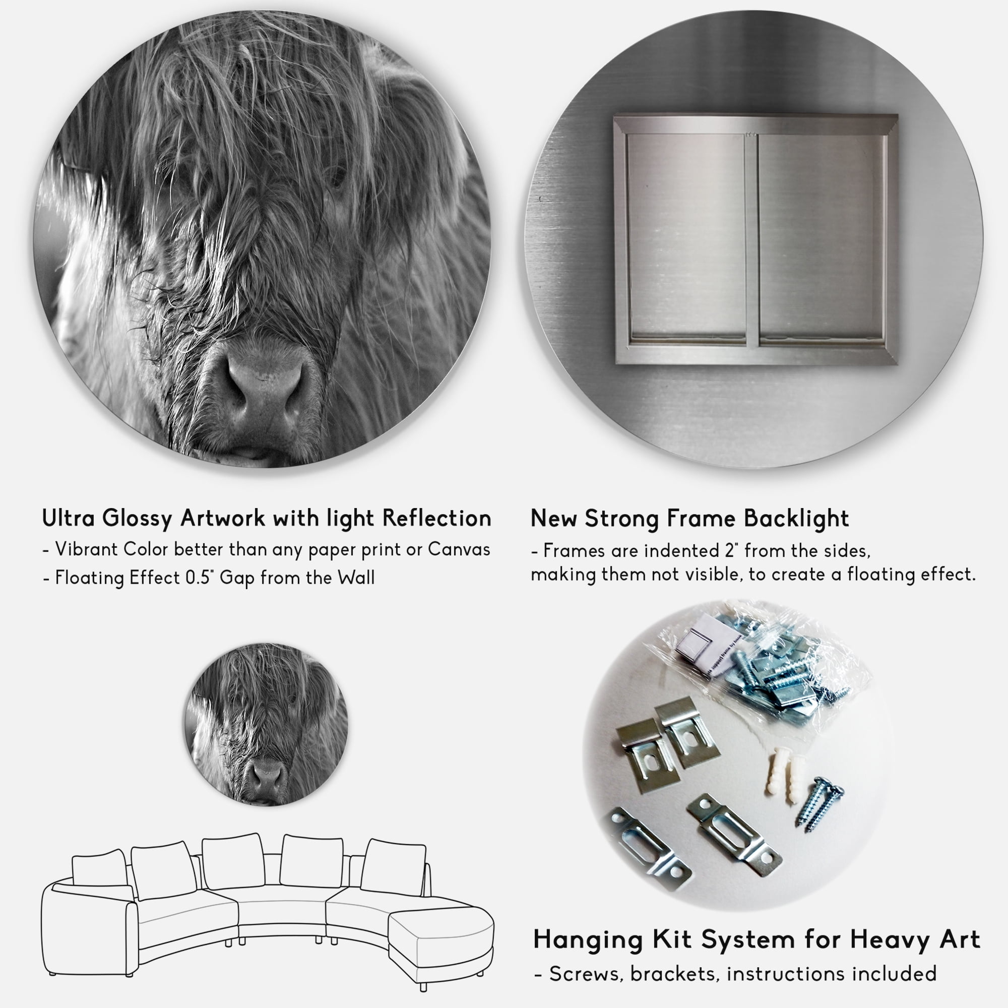 Designart 'Close Up Scottish Highland Cows Living On Moorland' Farmhouse Circle Metal Wall Art 11x11 - Disc of 11