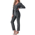 thumbnail image 4 of INSPIRE CHIC Sequin Jumpsuits for Women Deep Long Sleeve V Neck Belt Party Clubwear Sparkly Jumpsuit L Black Silver, 4 of 6