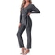 thumbnail image 4 of INSPIRE CHIC Mono de lentejuelas para mujeres con mangas largas profundas, cuello en V, cinturón, ropa de fiesta y club, mono brillante XS Negro Plata, 4 of 6