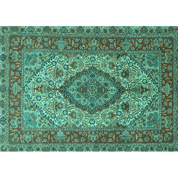 Ahgly Company Indoor Rectangle Medallion Turquoise Blue Traditional Area Rugs, 2' x 5'