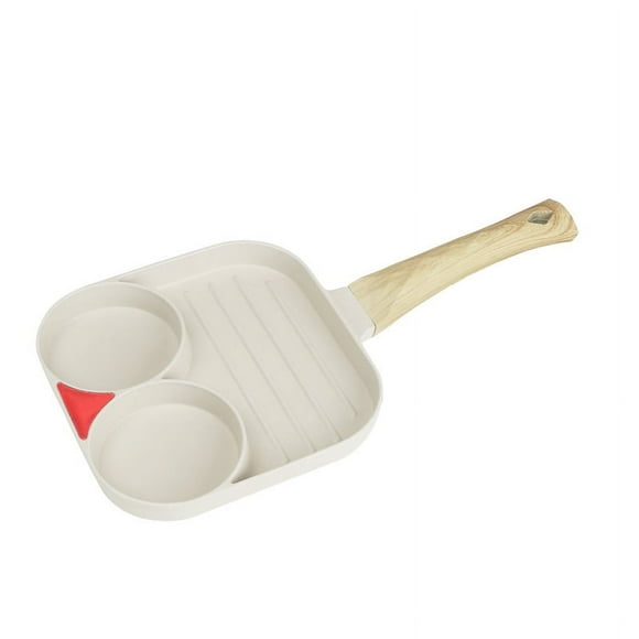 Maifanshi two in one frying pan flat bottom non stick egg pan mini frying pan breakfast pan kitchen steak pan (two hole white)